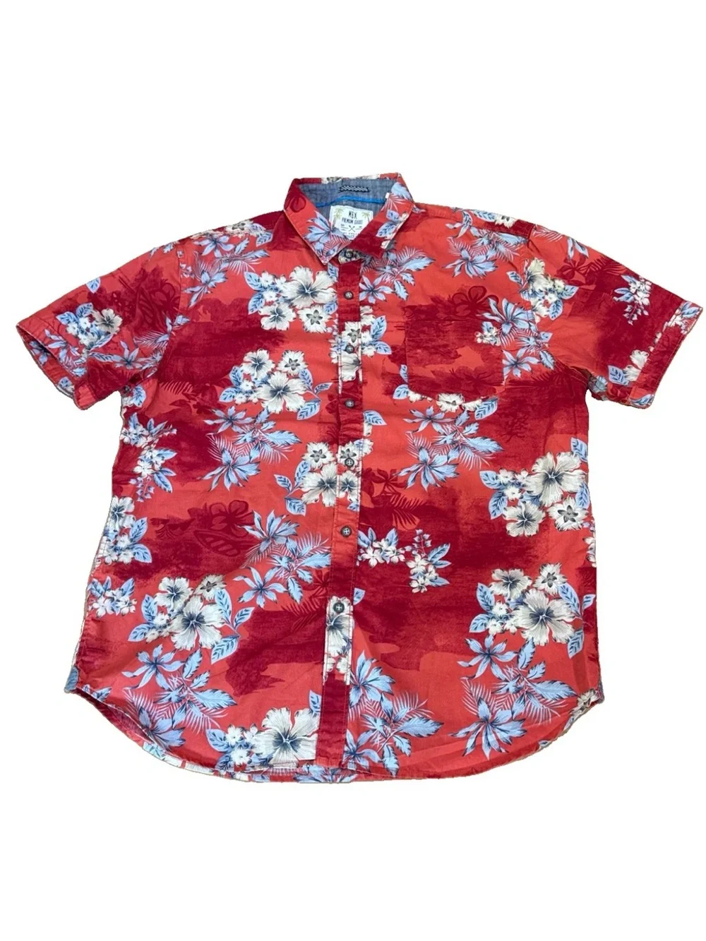 Men’s MBX Premium Goods Red Tropical Hibiscus Floral Hawaiian Shirt Size XL